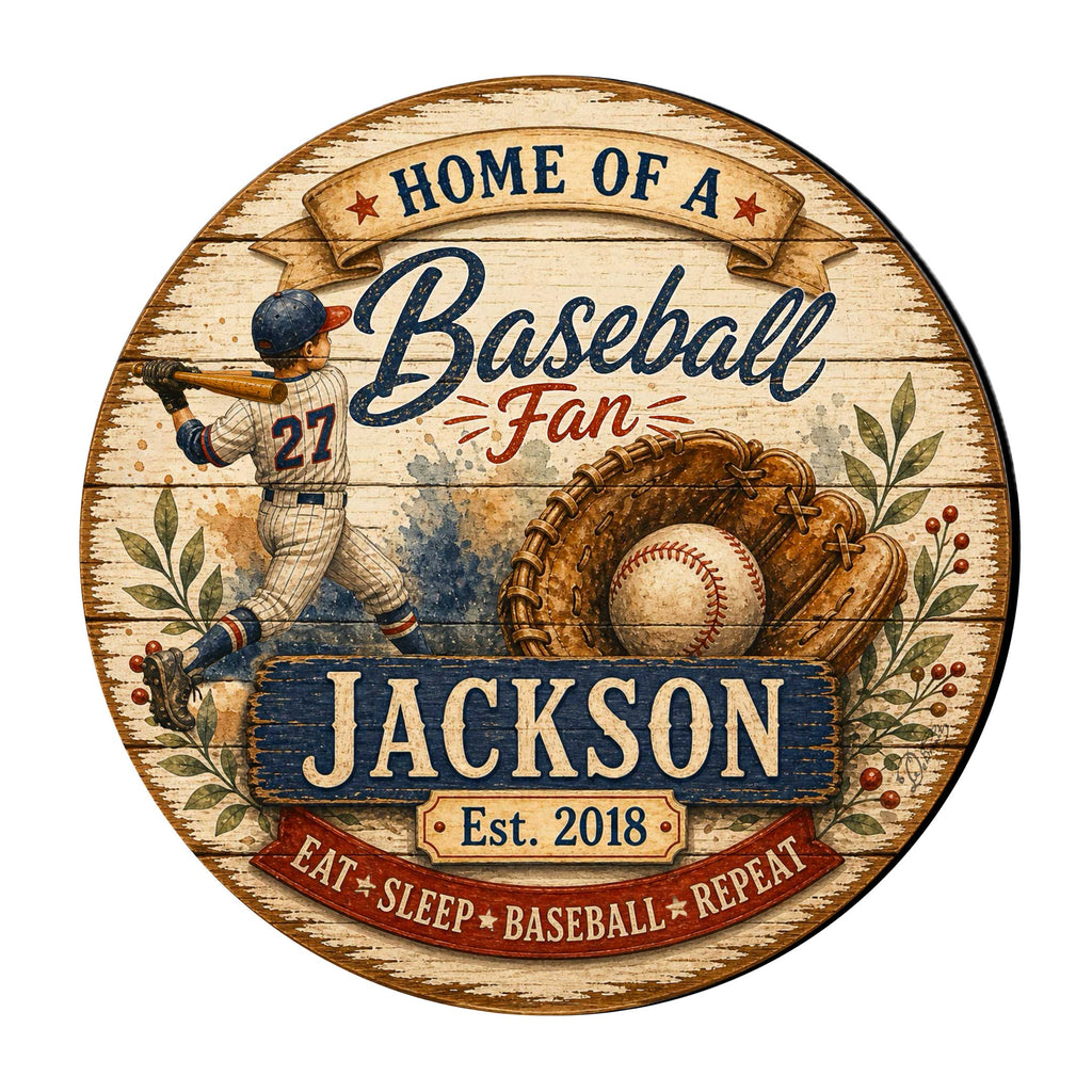 Personalized Baseball Fan Wall Decor – Custom Baseball Name Sign – 19x19 Rustic Sports Wall Art by G.Debrekht  - 8652877H