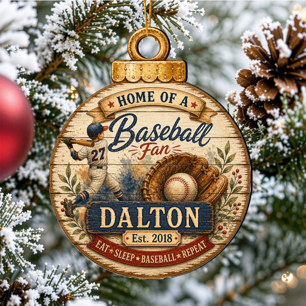 Personalized Baseball Ornament – Custom Baseball Fan Christmas Ornament – Rustic Sports Tree Decor by G. Debrekht - 8652877