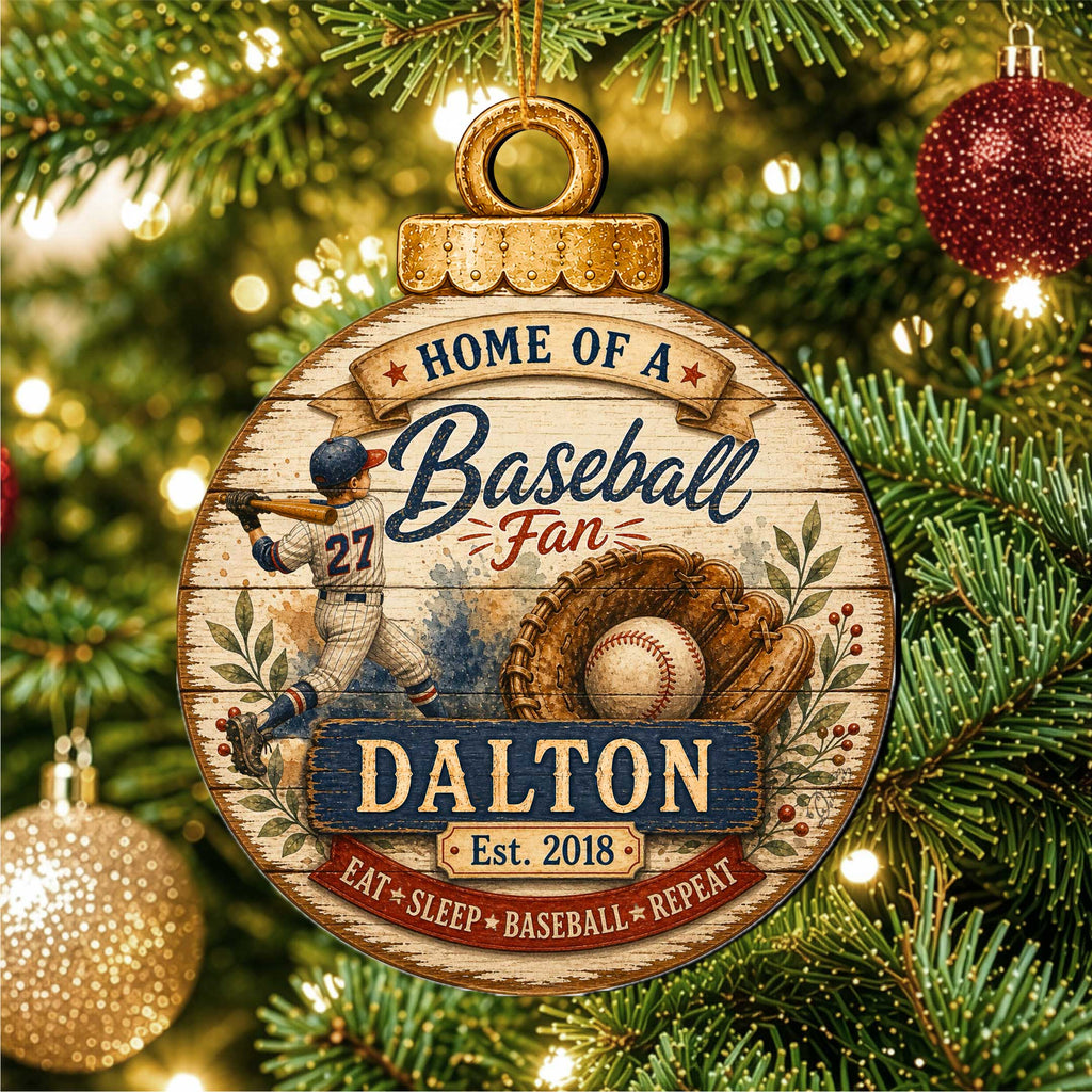 Personalized Baseball Ornament – Custom Baseball Fan Christmas Ornament – Rustic Sports Tree Decor by G. Debrekht - 8652877