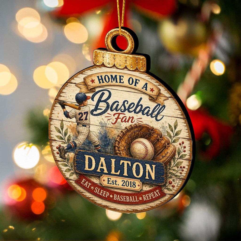 Personalized Baseball Ornament – Custom Baseball Fan Christmas Ornament – Rustic Sports Tree Decor by G. Debrekht - 8652877