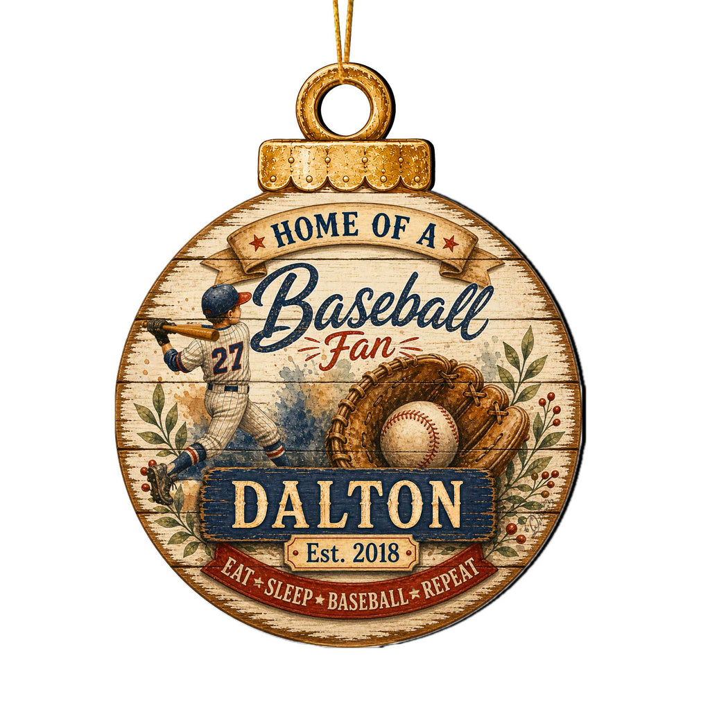 Personalized Baseball Ornament – Custom Baseball Fan Christmas Ornament – Rustic Sports Tree Decor by G. Debrekht - 8652877