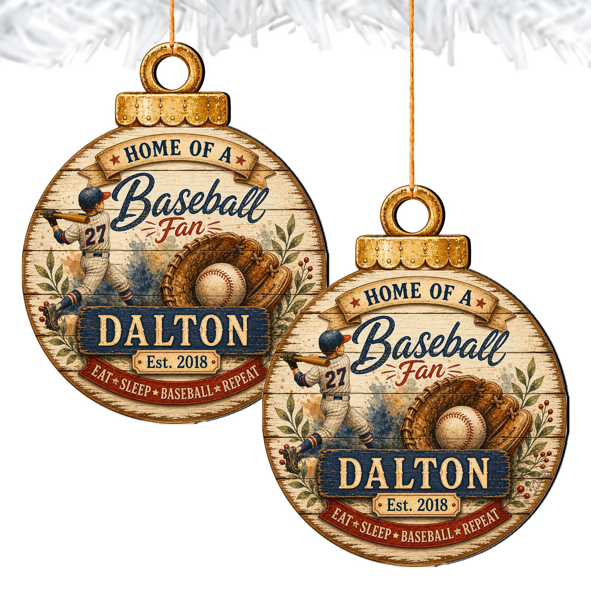 Personalized Baseball Ornament – Custom Baseball Fan Christmas Ornament – Rustic Sports Tree Decor by G. Debrekht - 8652877