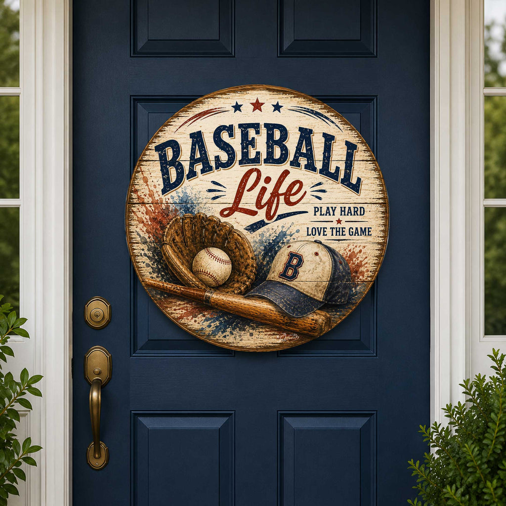 Baseball Life Wall Decor – Rustic Baseball Sports Sign – 19x19 Round Wall Art by G.Debrekht - 8652878H