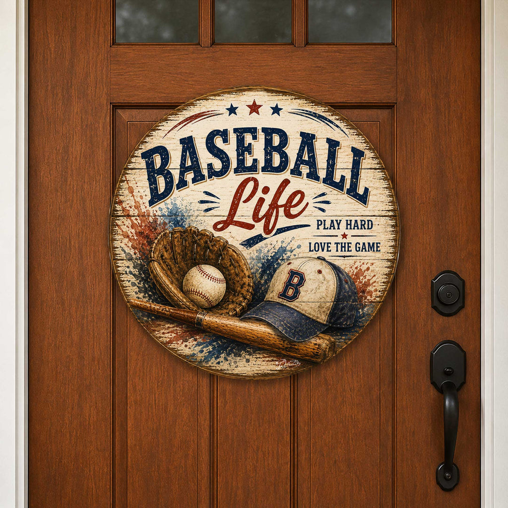Baseball Life Wall Decor – Rustic Baseball Sports Sign – 19x19 Round Wall Art by G.Debrekht - 8652878H