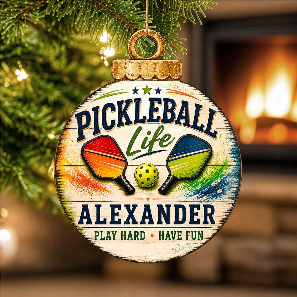 Personalized Pickleball Ornament – Custom Pickleball Christmas Ornament – Rustic Sports Tree Decor by G. Debrekht - 8652879