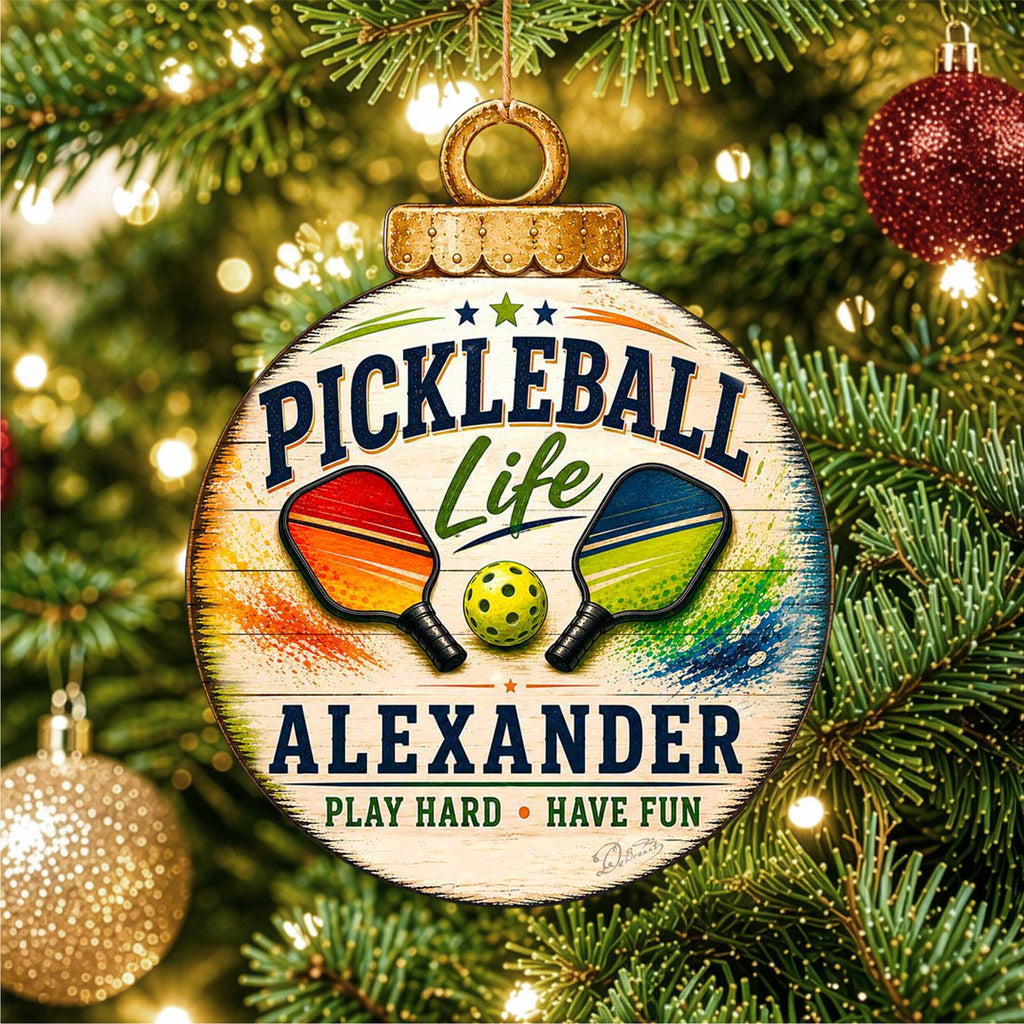 Personalized Pickleball Ornament – Custom Pickleball Christmas Ornament – Rustic Sports Tree Decor by G. Debrekht - 8652879