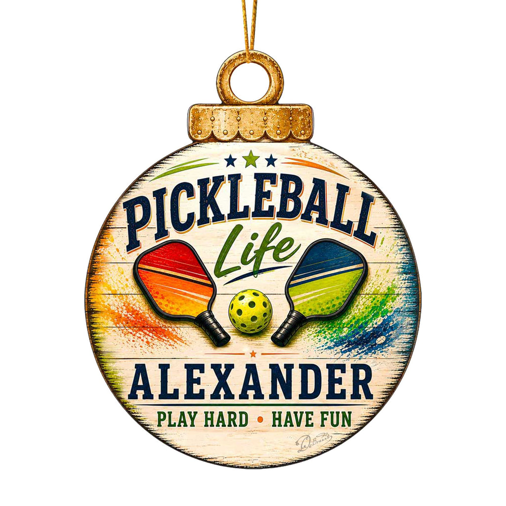 Personalized Pickleball Ornament – Custom Pickleball Christmas Ornament – Rustic Sports Tree Decor by G. Debrekht - 8652879