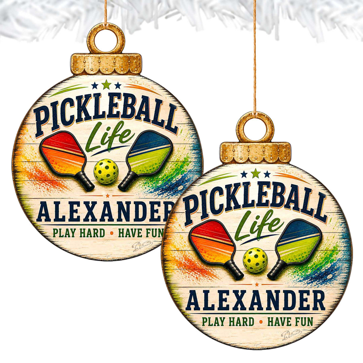 Personalized Pickleball Ornament – Custom Pickleball Christmas Ornament – Rustic Sports Tree Decor by G. Debrekht - 8652879