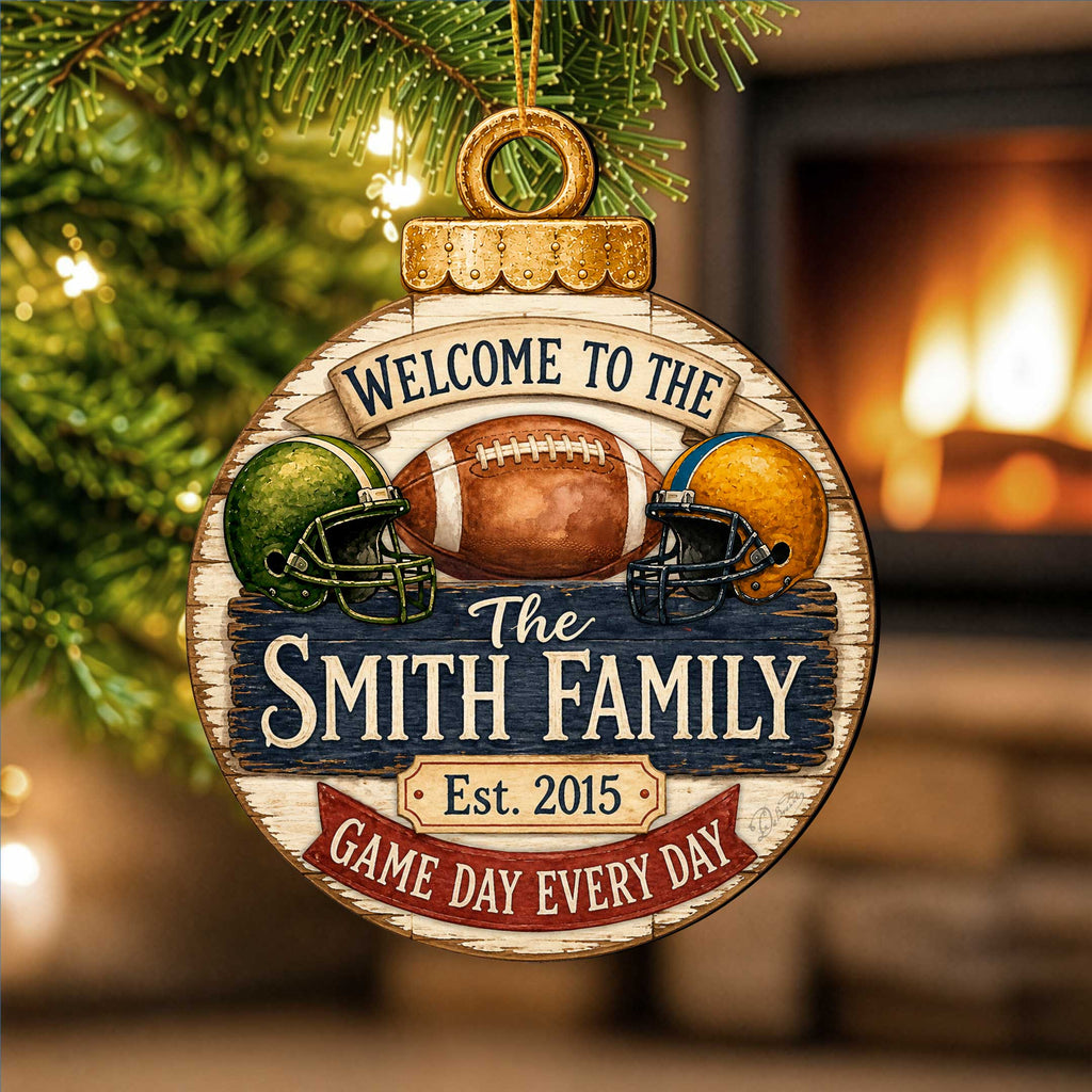 Personalized Football Family Ornament – Custom Football Christmas Ornament – Rustic Sports Tree Decor by G.Debrekht - 8652882
