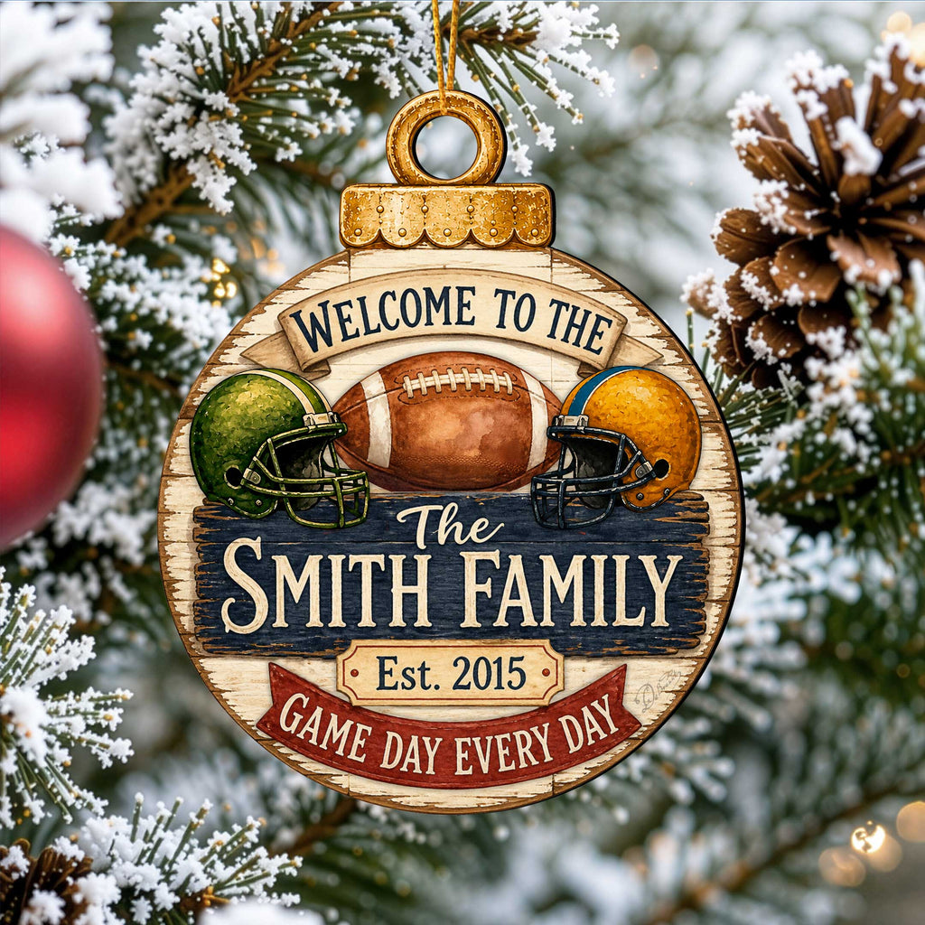 Personalized Football Family Ornament – Custom Football Christmas Ornament – Rustic Sports Tree Decor by G.Debrekht - 8652882