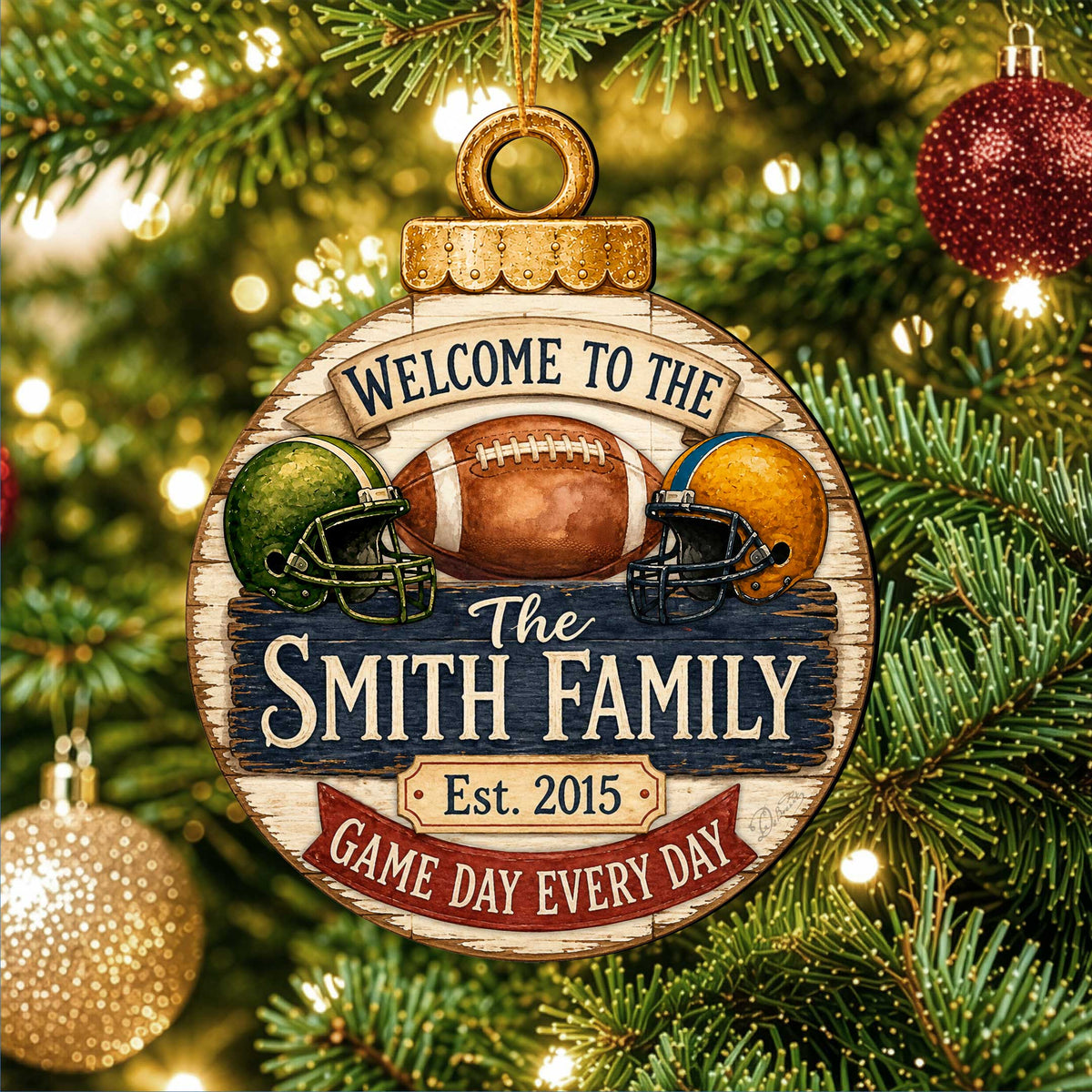 Personalized Football Family Ornament – Custom Football Christmas Ornament – Rustic Sports Tree Decor by G.Debrekht - 8652882