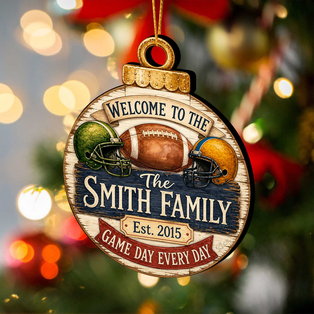 Personalized Football Family Ornament – Custom Football Christmas Ornament – Rustic Sports Tree Decor by G.Debrekht - 8652882