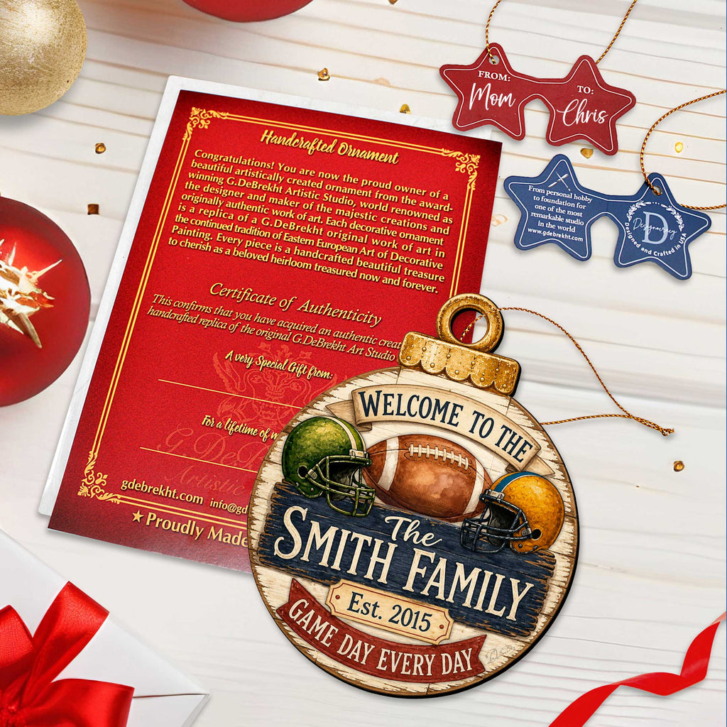 Personalized Football Family Ornament – Custom Football Christmas Ornament – Rustic Sports Tree Decor by G.Debrekht - 8652882