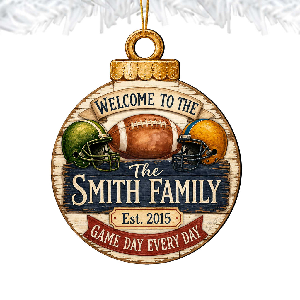 Personalized Football Family Ornament – Custom Football Christmas Ornament – Rustic Sports Tree Decor by G.Debrekht - 8652882