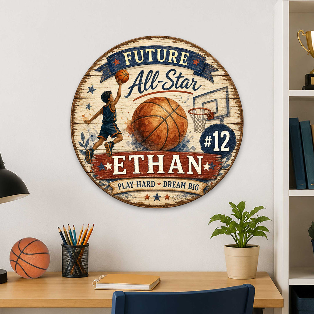 Personalized Future All-Star Basketball Wall Decor – Custom Basketball Name Sign – 19x19 Sports Wall Art by G.Debrekht - 8652884H