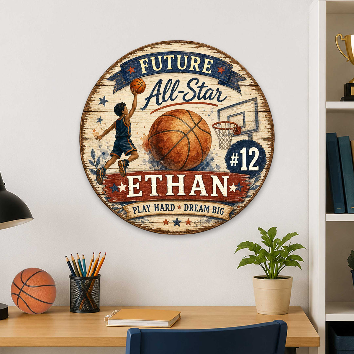 Personalized Future All-Star Basketball Wall Decor – Custom Basketball Name Sign – 19x19 Sports Wall Art by G.Debrekht - 8652884H