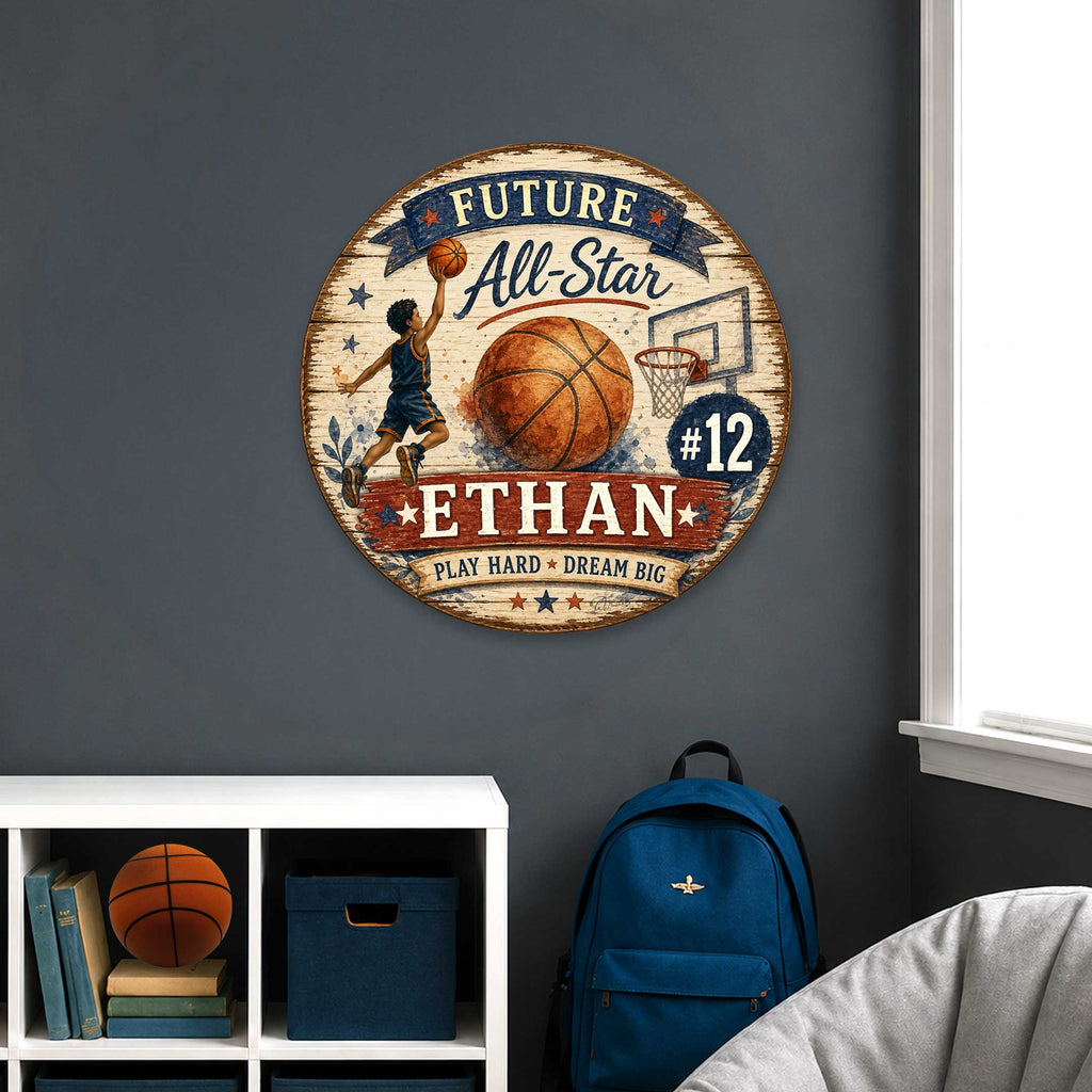 Personalized Future All-Star Basketball Wall Decor – Custom Basketball Name Sign – 19x19 Sports Wall Art by G.Debrekht - 8652884H