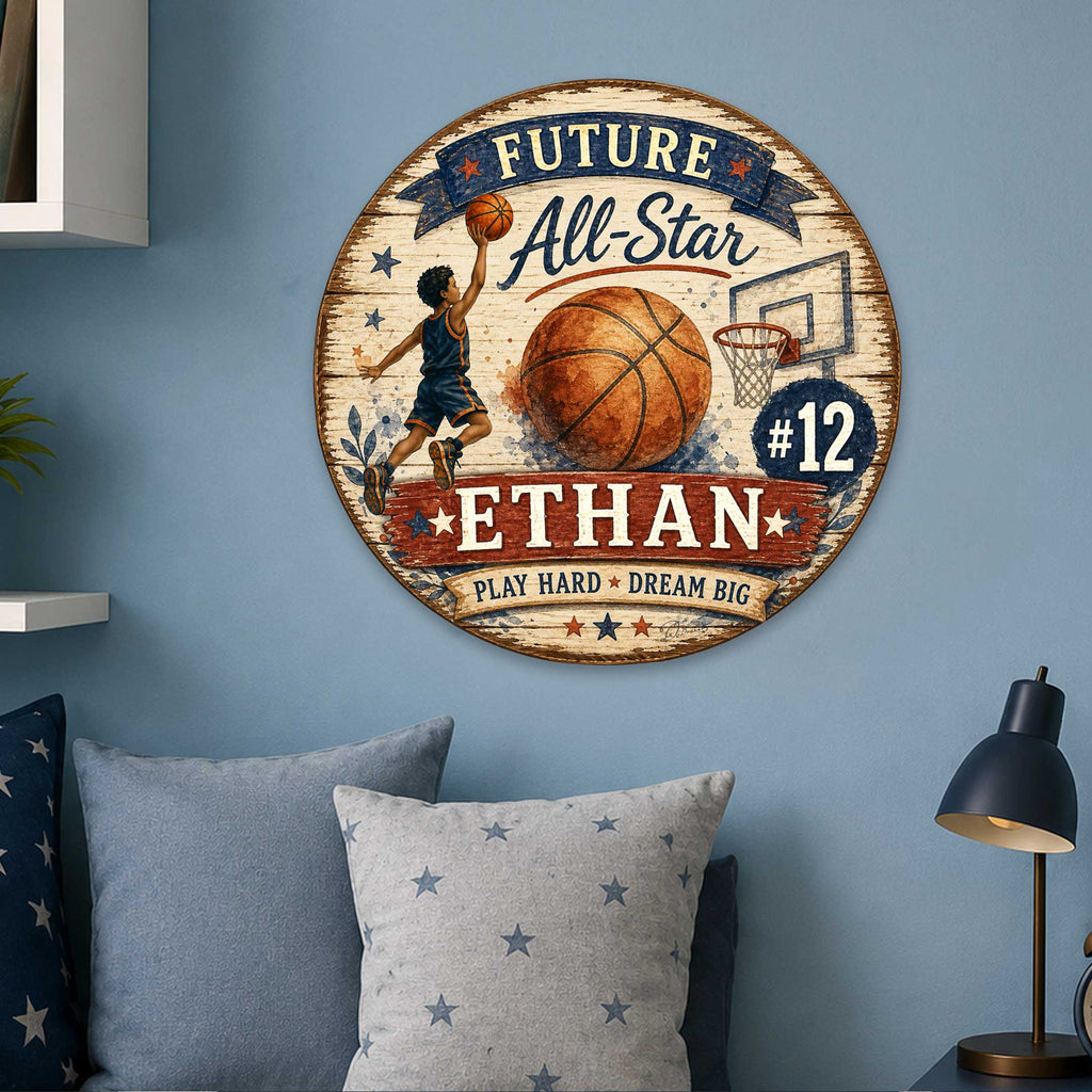 Personalized Future All-Star Basketball Wall Decor – Custom Basketball Name Sign – 19x19 Sports Wall Art by G.Debrekht - 8652884H