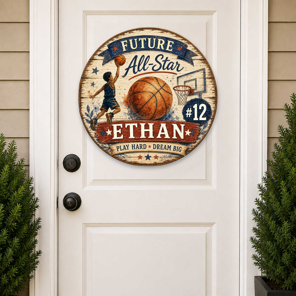 Personalized Future All-Star Basketball Wall Decor – Custom Basketball Name Sign – 19x19 Sports Wall Art by G.Debrekht - 8652884H