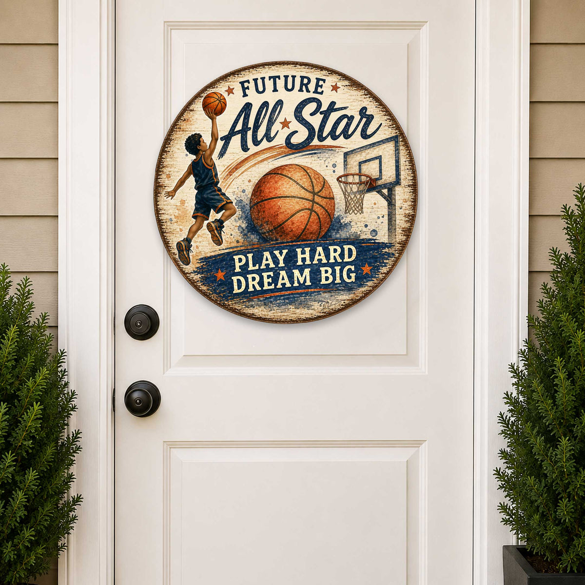 Future All-Star Basketball Wall Decor – Rustic Basketball Sports Sign – 19x19 Round Wall Art by G.Debrekht - 8652885H