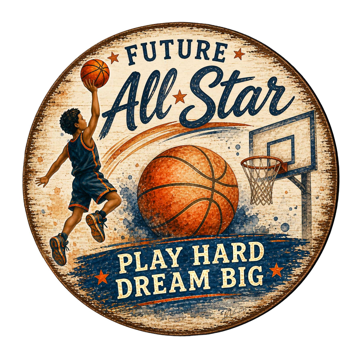 Future All-Star Basketball Wall Decor – Rustic Basketball Sports Sign – 19x19 Round Wall Art by G.Debrekht - 8652885H