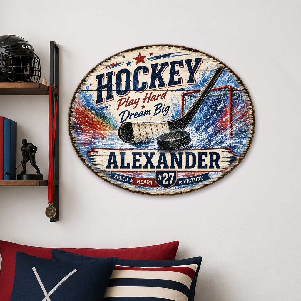Personalized Hockey Wall Decor – Custom Hockey Name Sign – 22x18 Sports Wall Art by G. Debrekht - 8652886H
