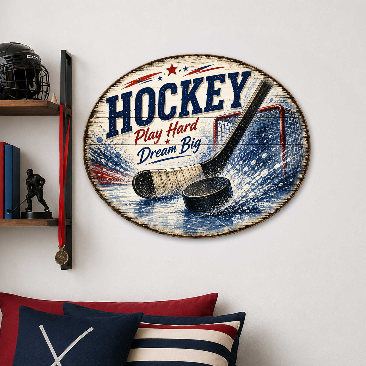 Hockey Play Hard Dream Big Wall Decor – Rustic Hockey Sports Sign – 22x18 Wall Art by G. Debrekht - 8652887H