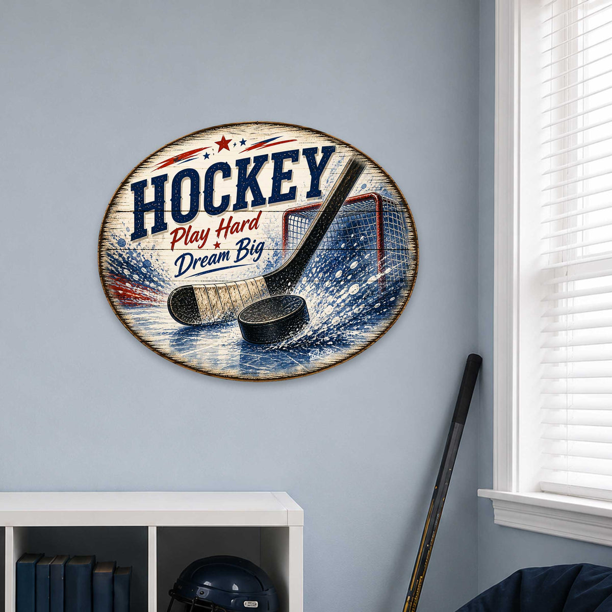 Hockey Play Hard Dream Big Wall Decor – Rustic Hockey Sports Sign – 22x18 Wall Art by G. Debrekht - 8652887H