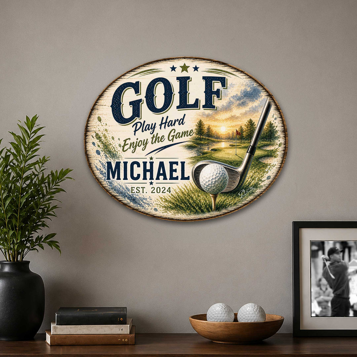 Personalized Golf Door Hanger – Custom Golf Name Sign – 22x18 Golf Wall Decor by G. Debrekht - 8652888H