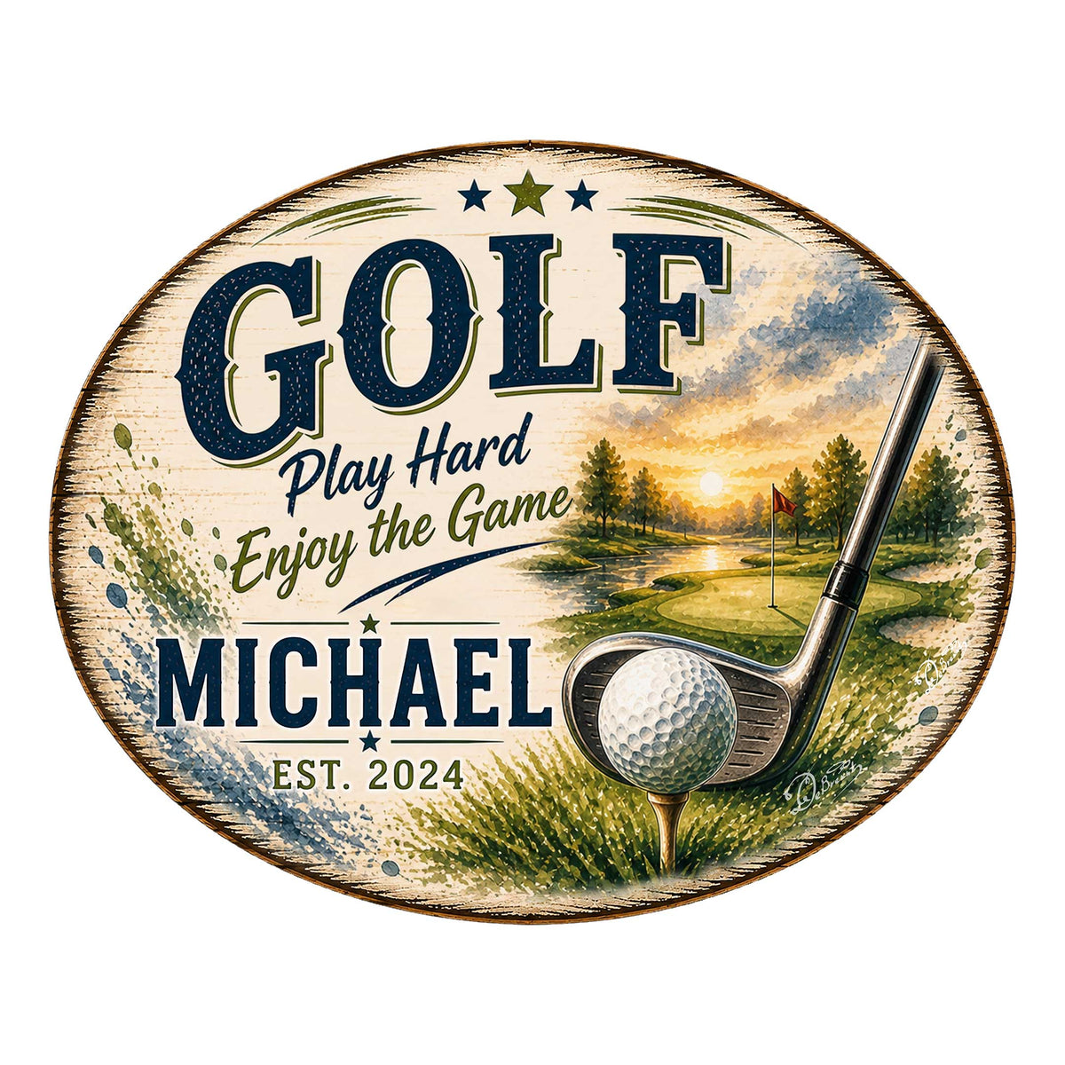Personalized Golf Door Hanger – Custom Golf Name Sign – 22x18 Golf Wall Decor by G. Debrekht - 8652888H