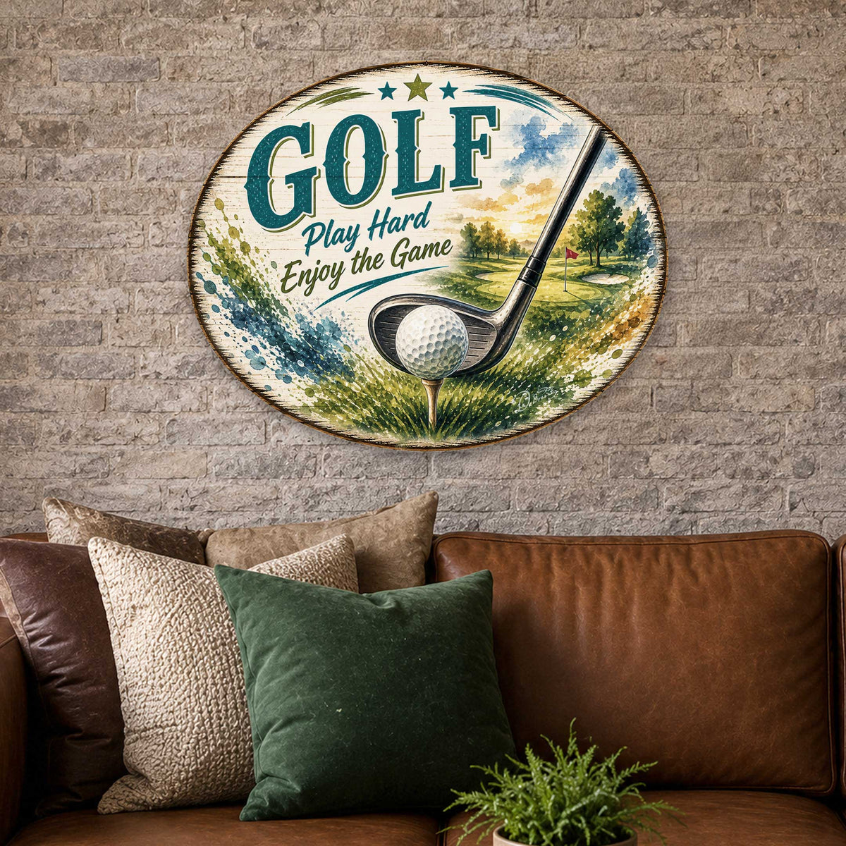Golf Play Hard Enjoy the Game Door Hanger – Rustic Golf Wall Decor – 22x18 Sports Sign by G. Debrekht - 8652889H