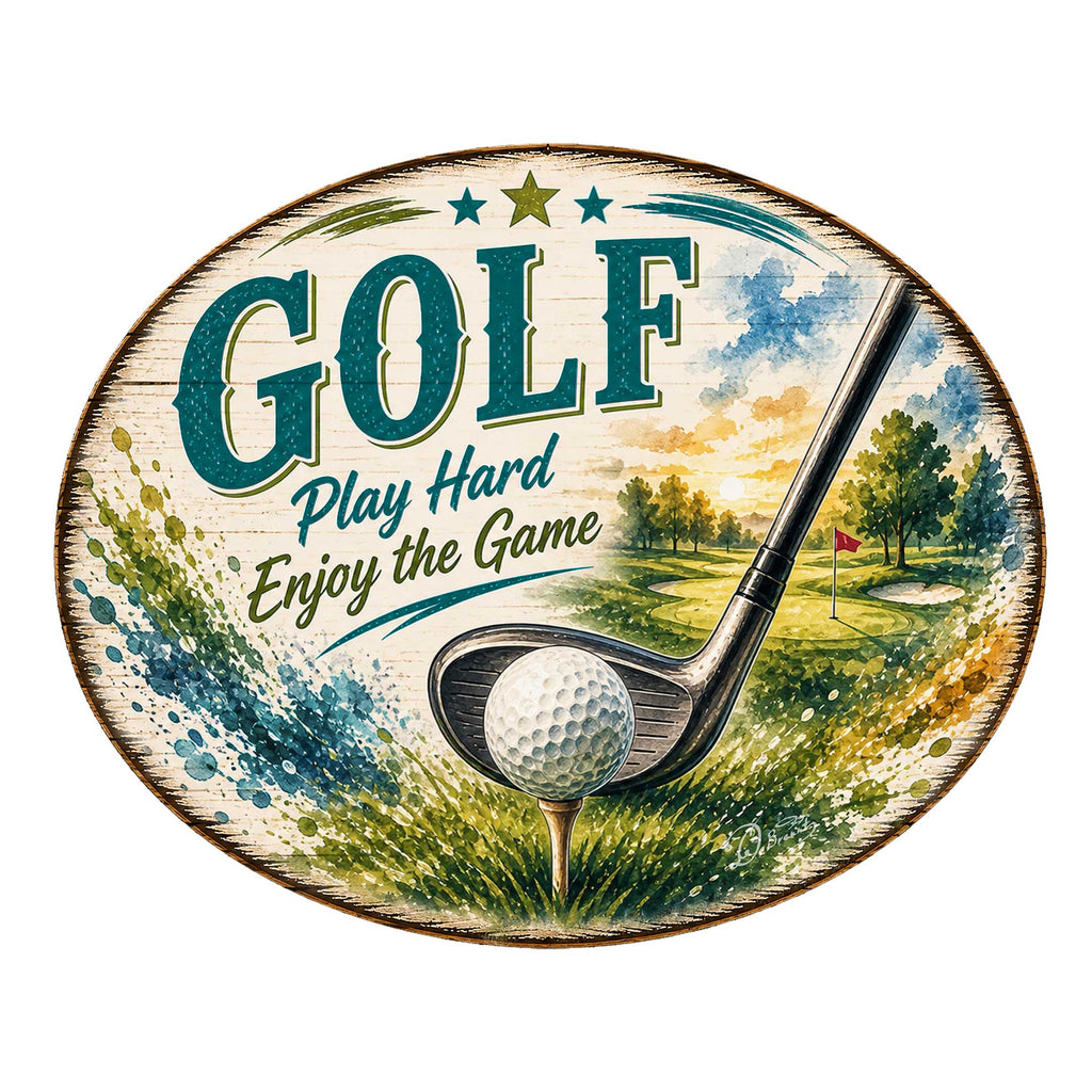 Golf Play Hard Enjoy the Game Door Hanger – Rustic Golf Wall Decor – 22x18 Sports Sign by G. Debrekht - 8652889H