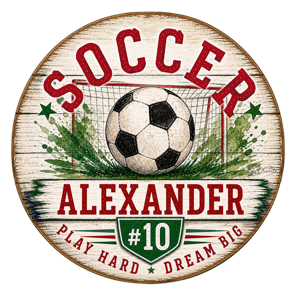 Personalized Soccer Door Hanger – Custom Soccer Name Sign – 19x19 Round Sports Door Decor by G. Debrekht - 8652890H