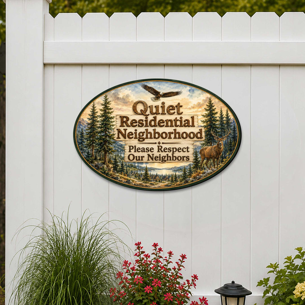 Quiet Residential Neighborhood Wooden Outdoor Sign by G. Debrekht - 8652894H