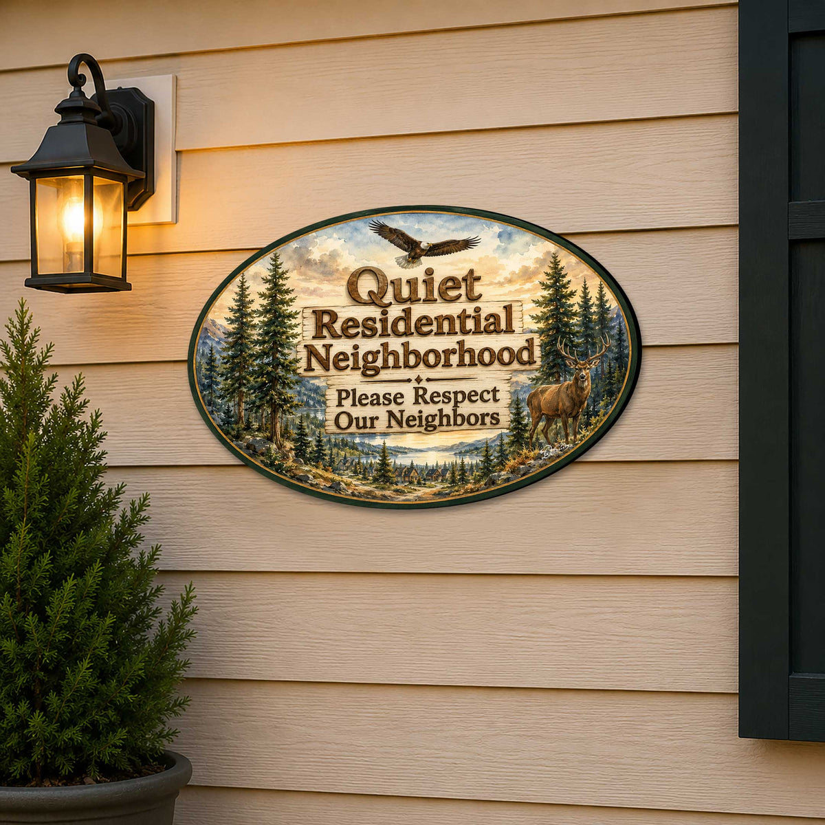 Quiet Residential Neighborhood Wooden Outdoor Sign by G. Debrekht - 8652894H