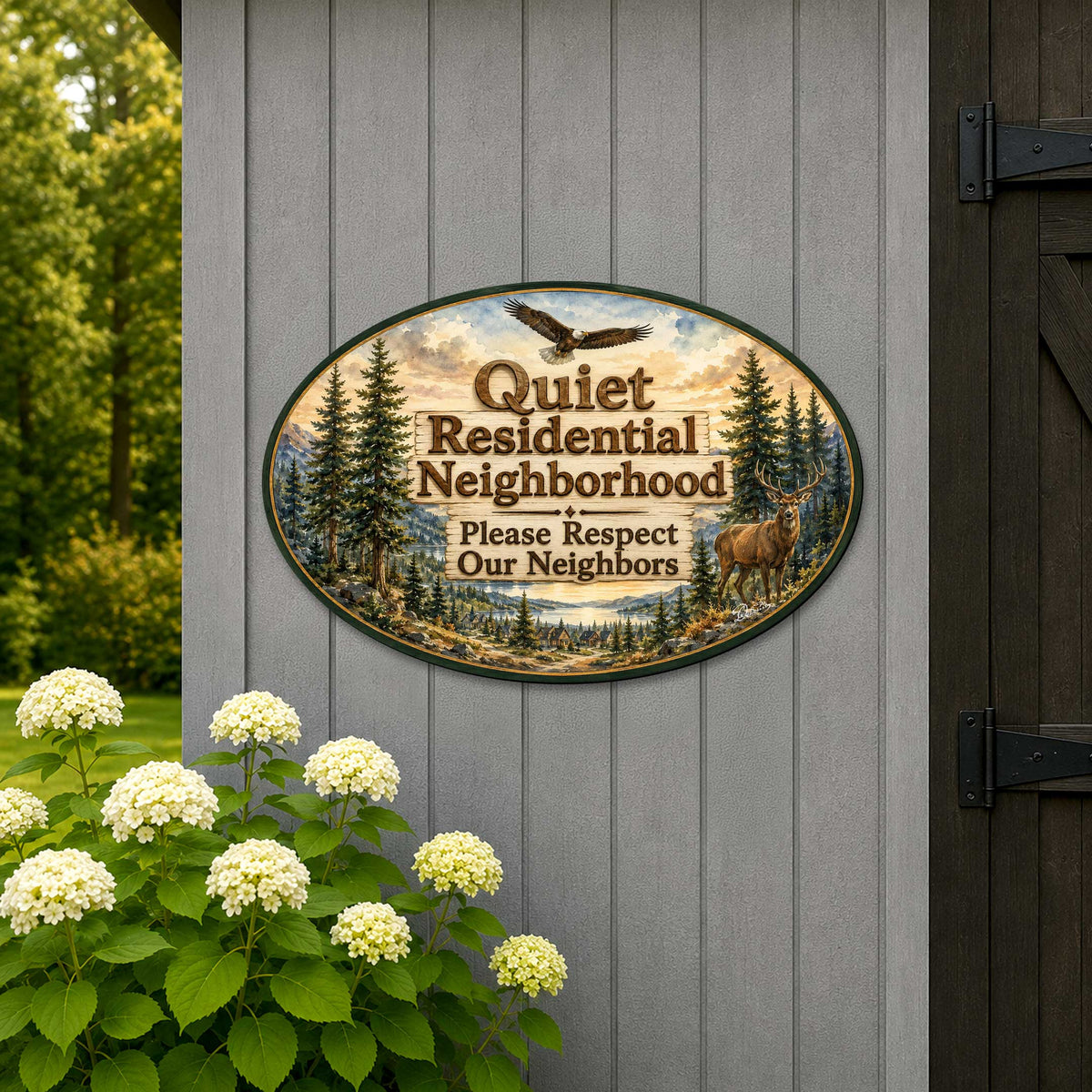 Quiet Residential Neighborhood Wooden Outdoor Sign by G. Debrekht - 8652894H