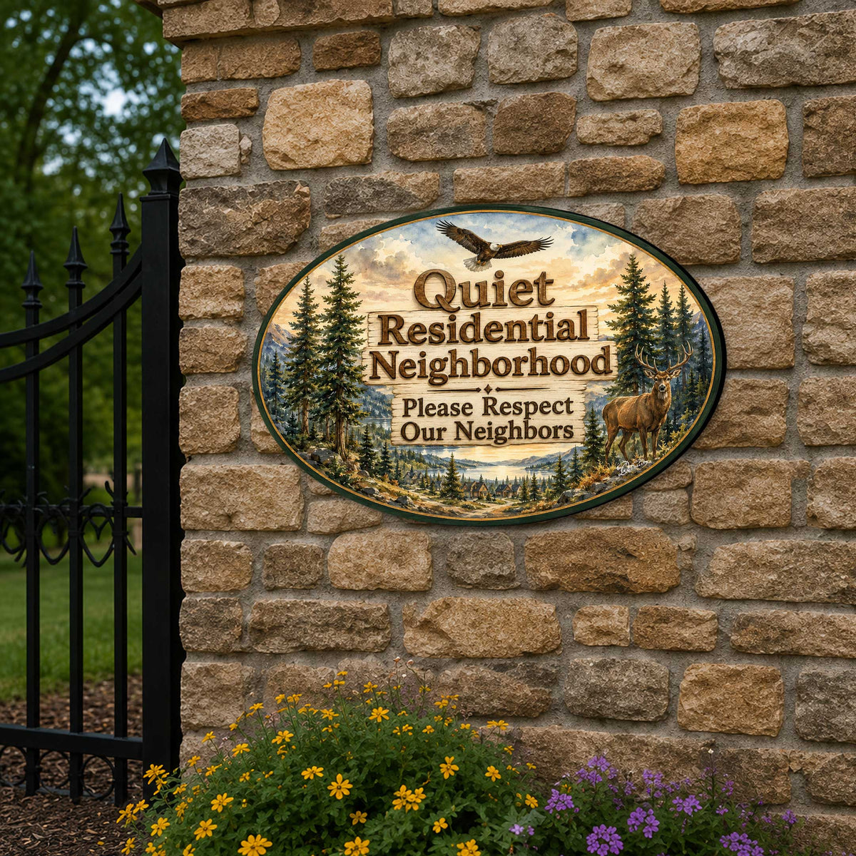 Quiet Residential Neighborhood Wooden Outdoor Sign by G. Debrekht - 8652894H