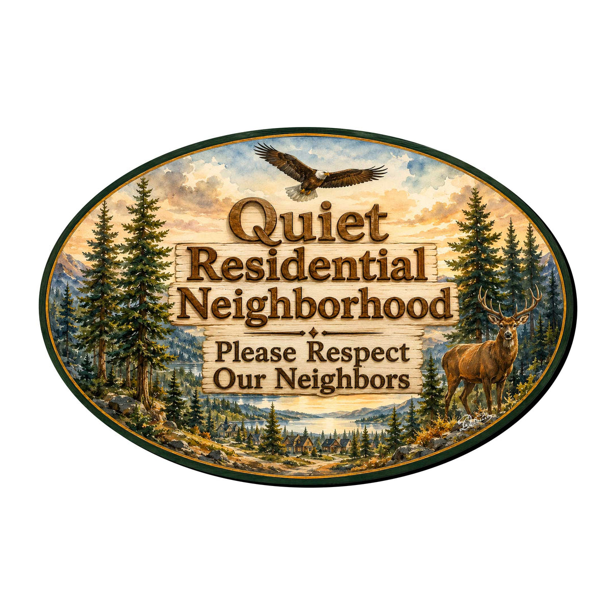 Quiet Residential Neighborhood Wooden Outdoor Sign by G. Debrekht - 8652894H