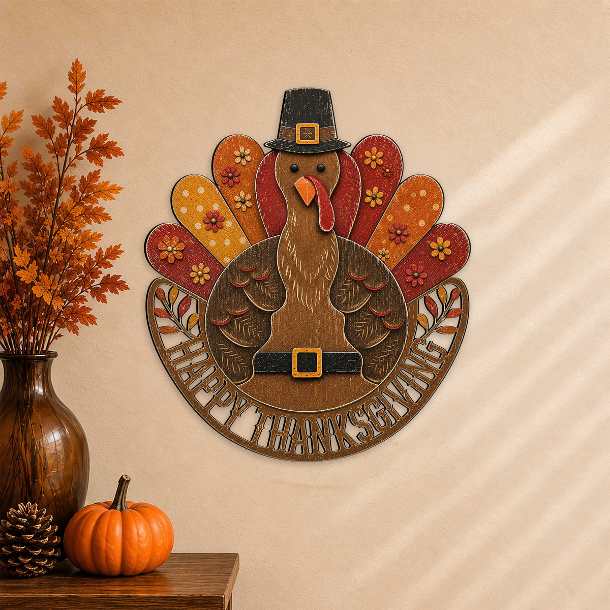 Thanksgiving Turkey Wooden Door Hanger – Handcrafted Wooden Fall Door Décor - 8652900H