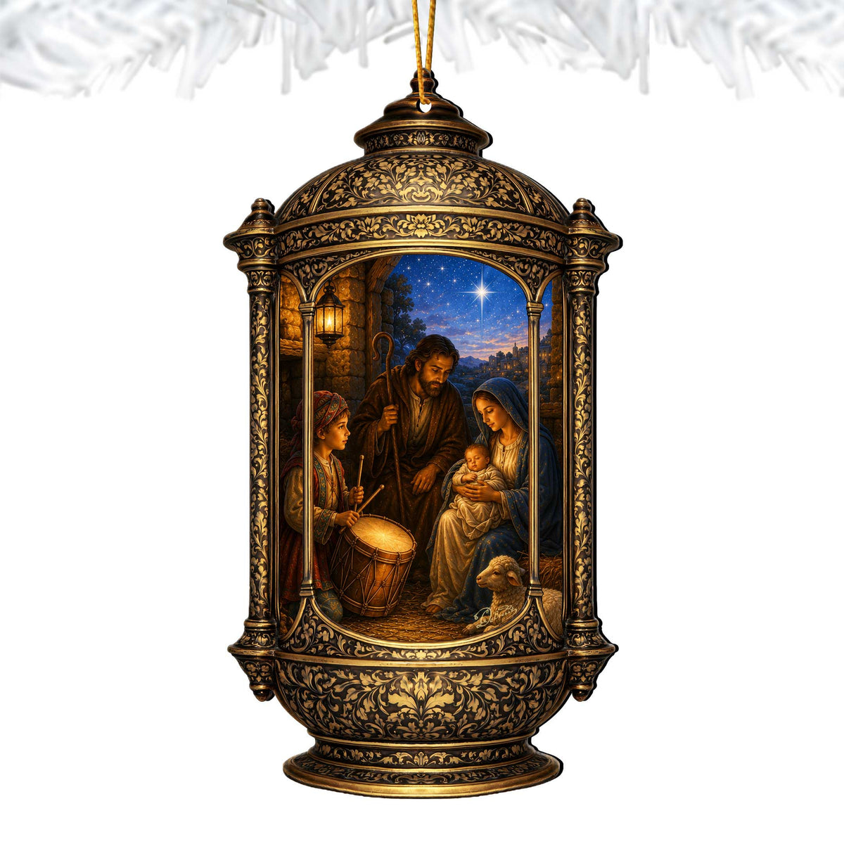 Holy Family Nativity Lantern Wooden Christmas Ornament – Religious Holiday Décor by G. Debrekht – 8652905