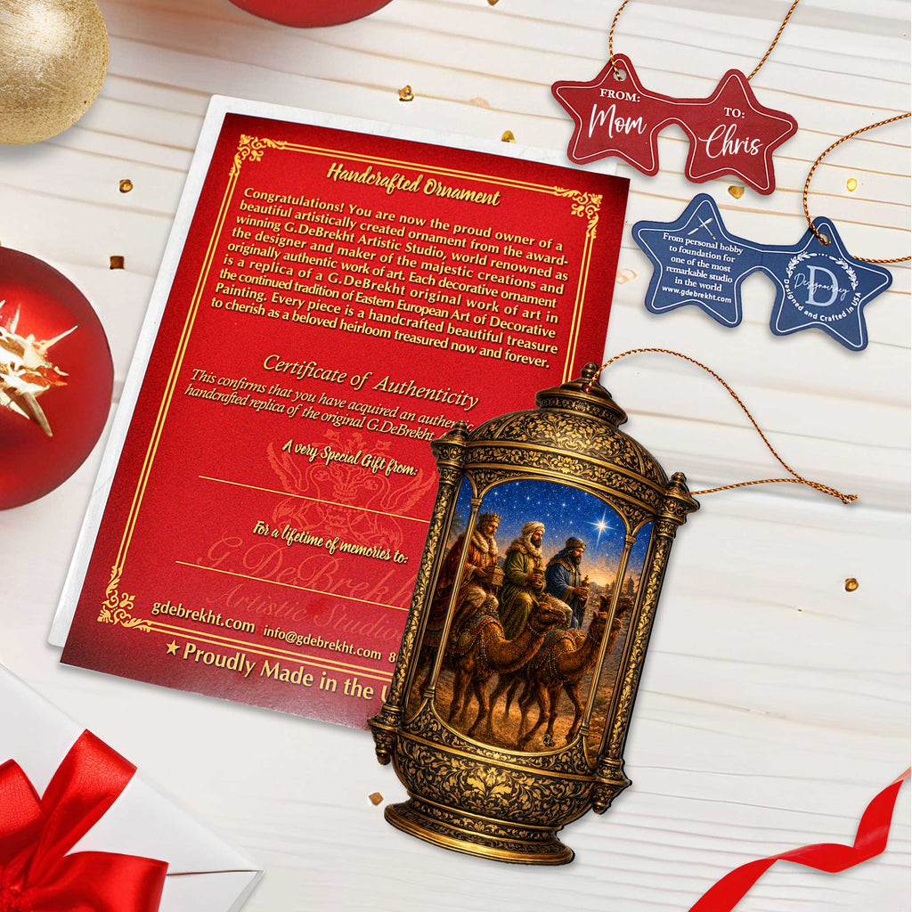 Three Wise Men Lantern Wooden Christmas Ornament – Religious Nativity Décor by G. Debrekht – 8652906