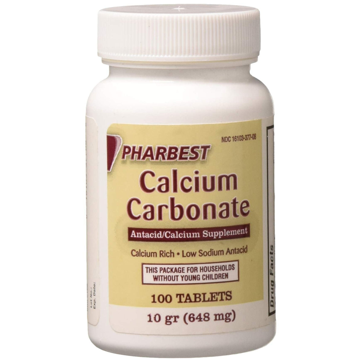 Pharbest Calcium Carbonate 648 mg (10 Grains) Antacid & Calcium Supplement, 100 Tablets