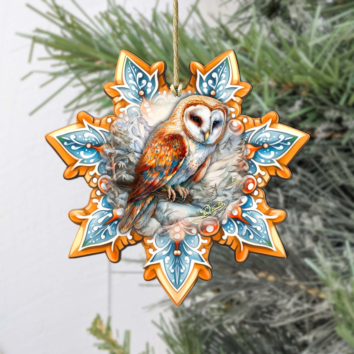 Short-eared Owl Snowflake Large Wooden Ornament by G. Debrekht - Nature Wildlife Décor - 8688434M