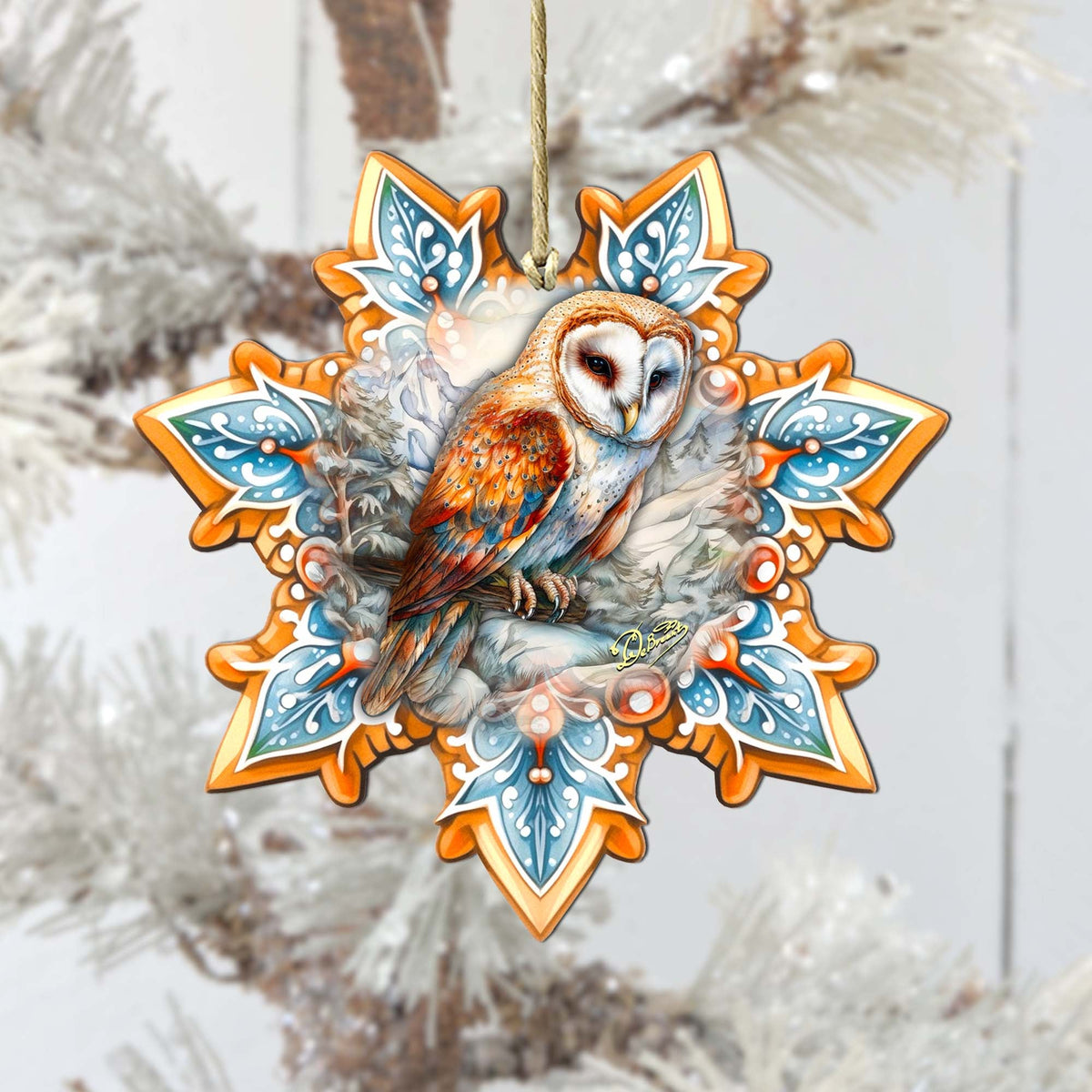 Short-eared Owl Snowflake Large Wooden Ornament by G. Debrekht - Nature Wildlife Décor - 8688434M