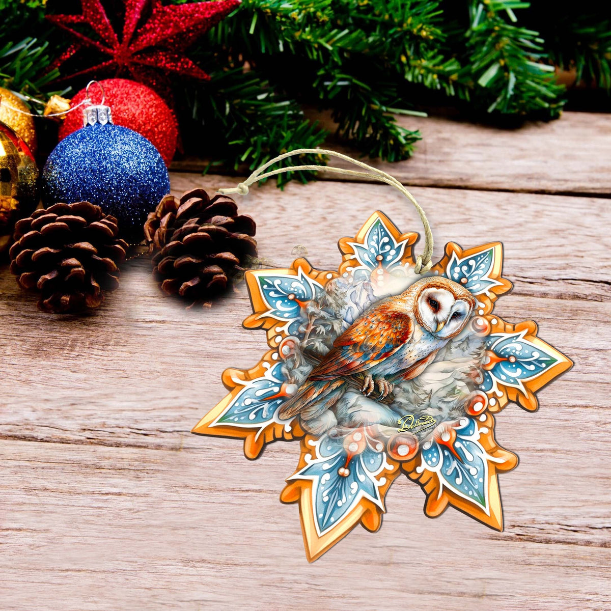 Short-eared Owl Snowflake Large Wooden Ornament by G. Debrekht - Nature Wildlife Décor - 8688434M