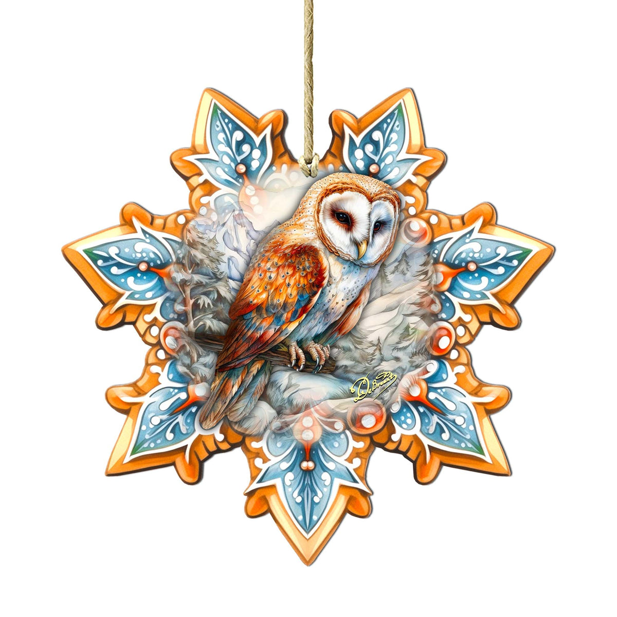 Short-eared Owl Snowflake Large Wooden Ornament by G. Debrekht - Nature Wildlife Décor - 8688434M