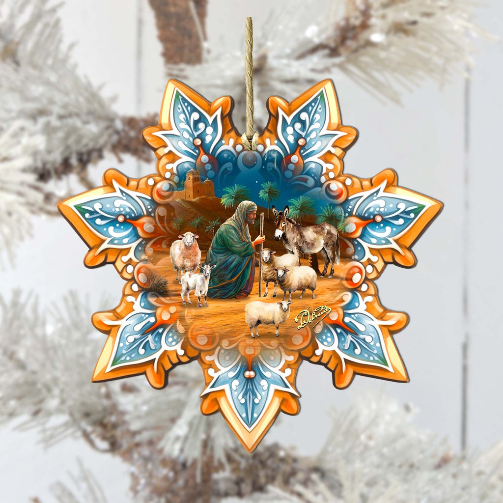 Joseph with Animals Snowflake Large Wooden Ornament by G. Debrekht - Nativity Holiday Décor - 8688437M