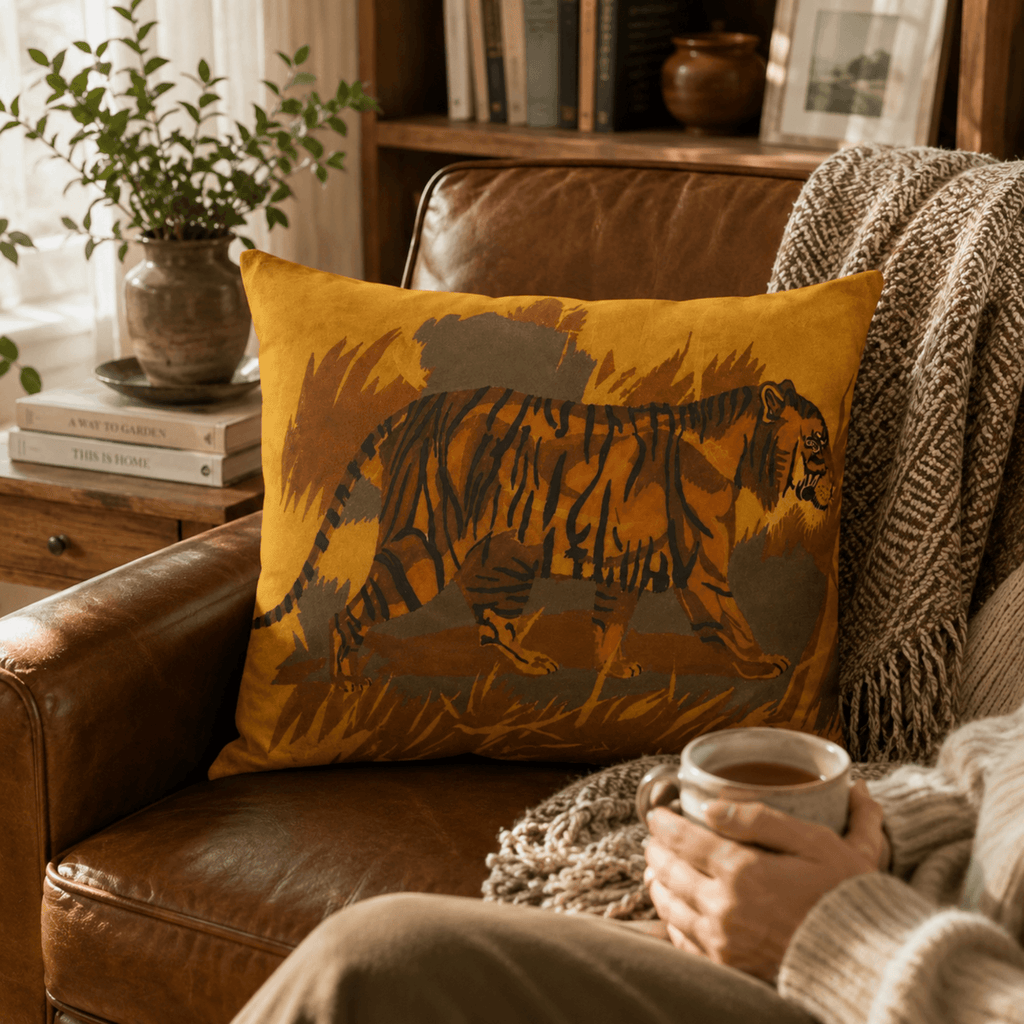 PimsArt Amber Tiger Jungle Scene Pillow Sham From Original Painting