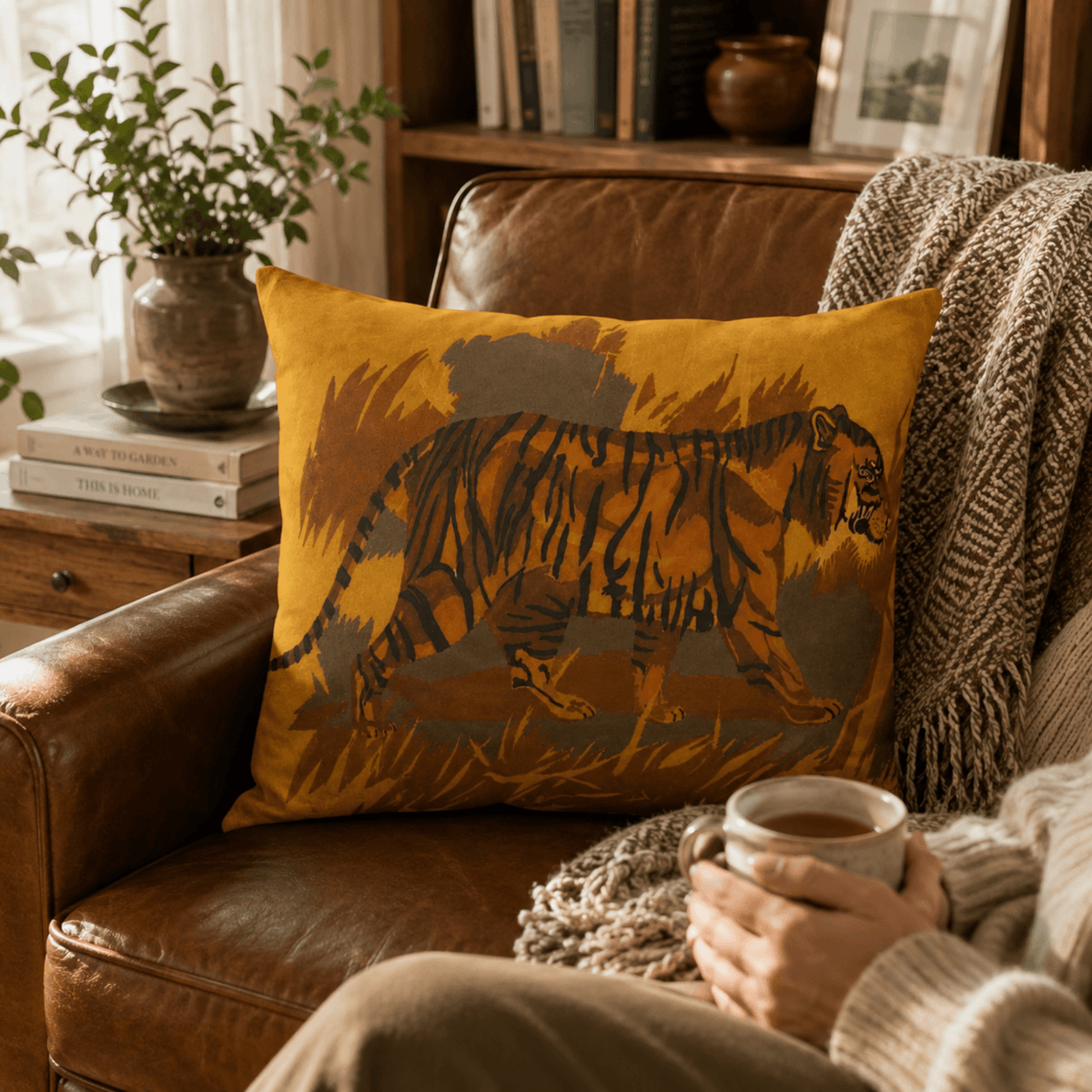 PimsArt Amber Tiger Jungle Scene Pillow Sham From Original Painting