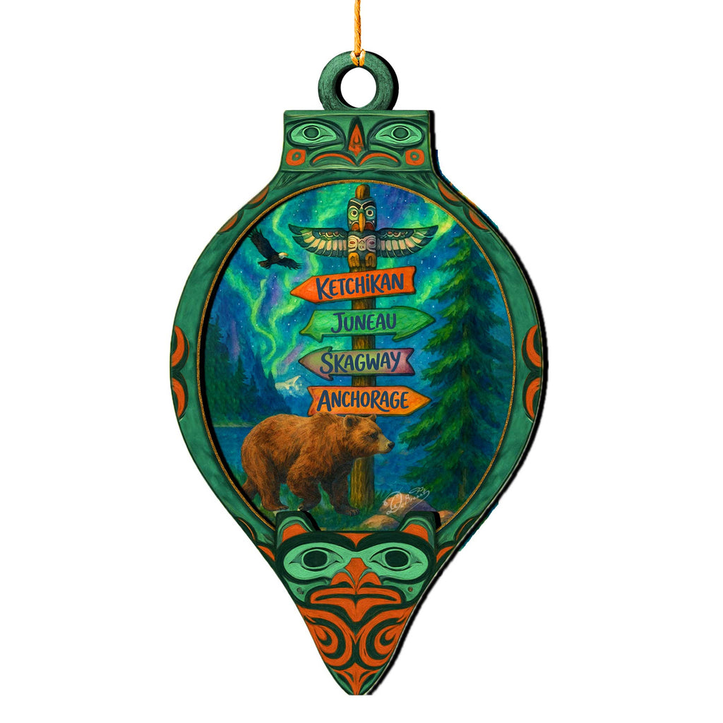 Alaska Bear Totem Wooden Christmas Ornament – Ketchikan Juneau Skagway Anchorage Souvenir by G. DeBrekht – 8701070